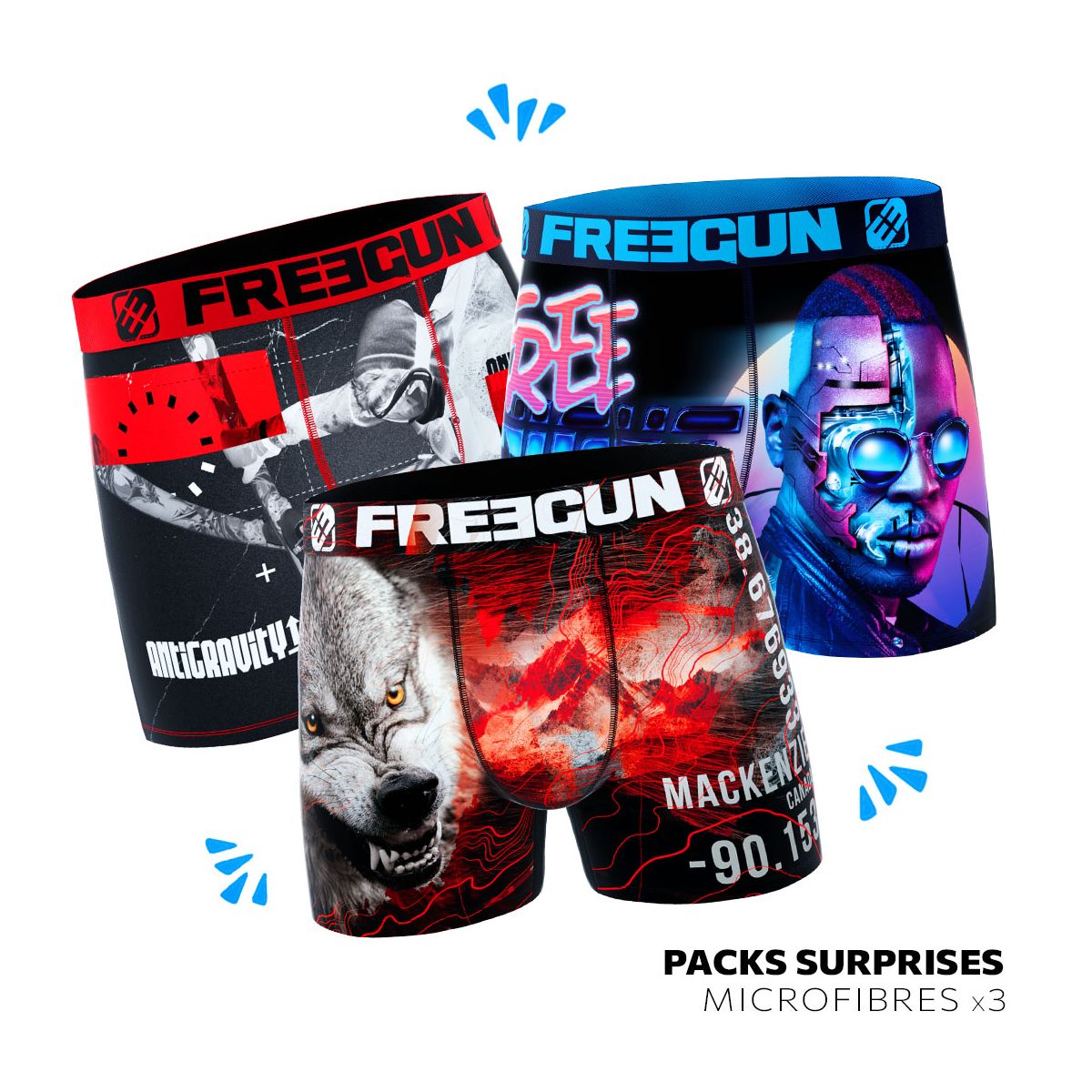 Pack Surprise de 3 Boxers Freegun + 1 offert