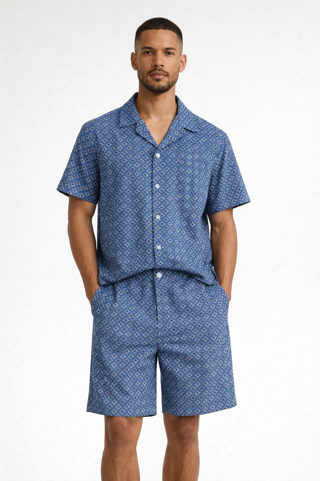 Ensemble Homme Bleu Motif Chemise & Short | Style Été Tendance