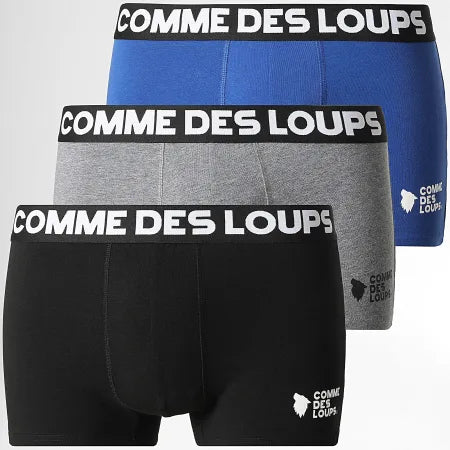 Lot De 3 Boxers Classic Noir Gris Chiné Bleu Roi