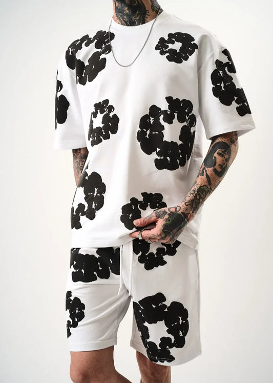 Ensemble T-shirt & Short – Motif Floral Noir All Over